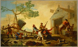 Une bagarre devant la nouvelle taverne ... (peinture sur toile)