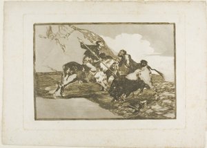 La manière dont les anciens Espagnols chassaient les taureaux à cheval en pleine campagne, planche une de L