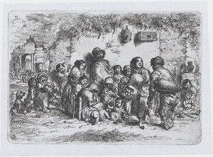 Planche 11 : un groupe de personnes en plein air, de la série des coutumes et passe-temps des Espagnols..., 1850