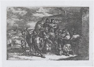 Groupe de personnes en plein air, peut-être des musiciens, de la série de cust...