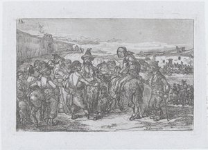Groupe important de personnes en plein air, peut-être une troupe d
