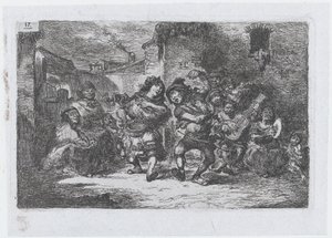 Planche 17 : musiciens de rue et figures dansantes, de la série des coutumes et passe-temps de..., 1850