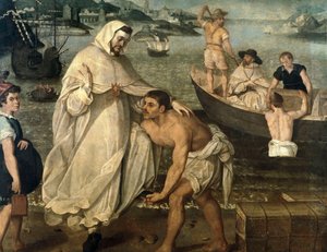 Saint Pierre Nolasque (1189-1256) embarque pour libérer les captifs chrétiens retenus en otage par des pirates maures pour être vendus comme esclaves en Afrique (peinture) - Francisco Pacheco