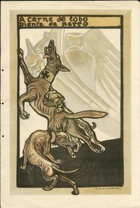 Illustration de Francisco Sancha Lengo (1874-1936) - Feuille volante, vers 1915 - A carne de lobo diente de perro - Guerre de 14-18, Allemagne Prusse, Angleterre Grande-Bretagne, Belligérants et symboles, France, Langue espagnole, Presse étrangère - Guilla - Francisco Sancha y Lengo