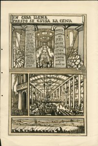Illustration de Francisco Sancha Lengo - Feuille volante, vers 1915 - En casa llena presto se guisa la cena - Guerre de 14-18, Canons, obus, Usines industrielles, Langue espagnole, Mobilisation, Presse étrangère - Francisco Sancha y Lengo