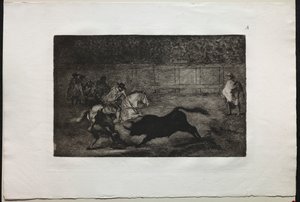 Corridas : Un chevalier espagnol monté brisant des lances courtes avec l