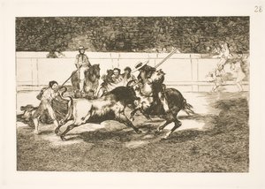 Le puissant Rendon pique un taureau avec la lance, l