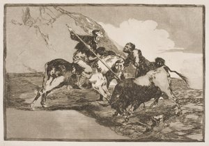 La manière dont les anciens Espagnols à cheval chassaient les taureaux dans la plaine - Francisco de Goya