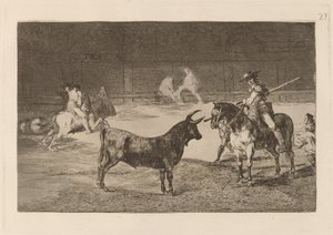 El celebre Fernando del Toro, barilarguero, obligando a la fiera con su garrocha - Francisco de Goya