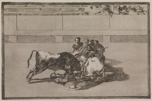 Un picador est jeté de son cheval et tombe sous le taureau - Francisco de Goya