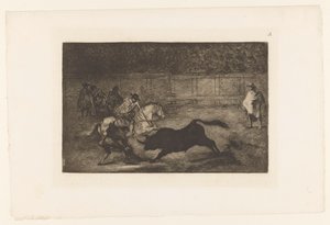 Homme à cheval enfonçant sa lance dans un taureau - Francisco de Goya