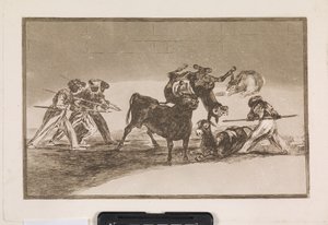 Les Maures utilisent des ânes comme barrière pour se défendre contre le taureau, dont les cornes ont été munies de boules - Francisco de Goya