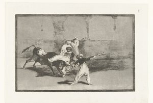 Taureau attrapé par des toreros