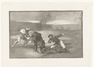 Chasse au taureau à pied (série: La Tauromachie) - Francisco de Goya