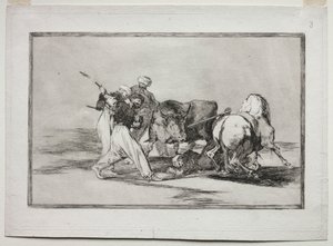 Les Maures installés en Espagne, abandonnant les superstitions du Coran, adoptèrent cet art de la chasse et lancèrent une lance sur un taureau en plein air - Francisco de Goya