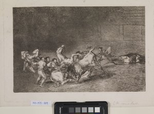 Deux picadors sont renversés un par un par un seul taureau - Francisco de Goya