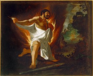 Hercule brûlé par la chemise du centaure Nessus... (huile sur toile)