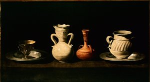 Nature morte cruches, pots. Peinture par Francisco de Zurbaran (1598-1664) 1633 - Francisco de Zurbaran