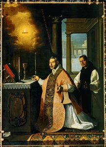 Le prêtre Cabanuelas de Tolède célébrant la Sainte Messe en 1420 ... (peinture sur toile)