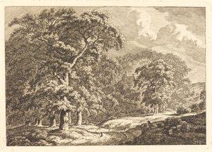 Forêt avec des voyageurs sur une route - Franciscus A. Milatz