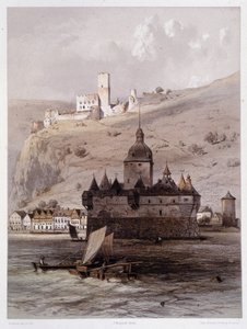 Château à Pfalz, Allemagne. Dans "Le Rhin monumental et pittoresque". Lithographies par Fourmais et Stroobant - Francois Stroobant
