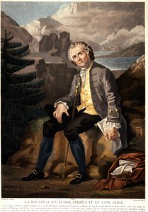 Jean-Jacques Rousseau en Suisse, persécuté et sans asile. Aquatinte par Charon d