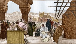 Pierre Abélard ou Abailard (1079-1142), philosophe et théologien français et son école sur la montagne Sainte-Geneviève. D