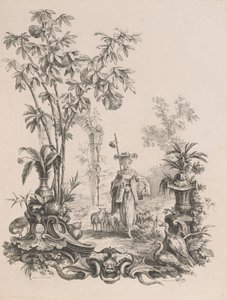 Jeune Chinoise marchant, entourée de ses moutons - Francois Antoine Aveline