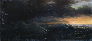 Coucher de soleil sur une mer orageuse