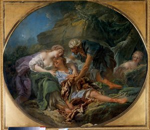 Amintas (ou Amyntas) revient à la vie dans les bras de Sylvie Le petit-fils du dieu Pan revient à lui dans les bras de Sylvie dont il est amoureux. Peinture de François Boucher (1703-1770). 1756. Dim. 1,20 x 1,36 m Tours, Musée des Beaux-Arts - François Boucher