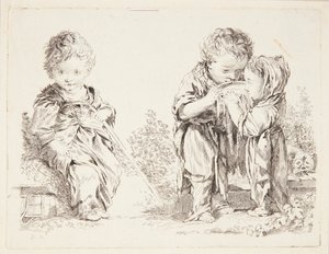 Enfant assis sur une motte de terre et Les petits buveurs de lait - François Boucher