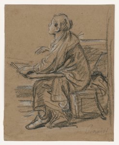 Jeune dessinateur () . Personnage assis tenant un portfolio sur ses genoux - François Boucher