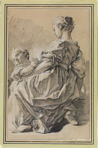 Jeune femme agenouillée avec un enfant - François Boucher