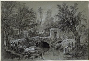 Paysage avec un ruisseau et un pont