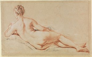 Nu féminin allongé, appuyé sur son bras gauche, vu de dos - François Boucher