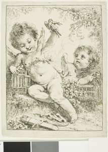 Deux Putti avec un oiseau - François Boucher