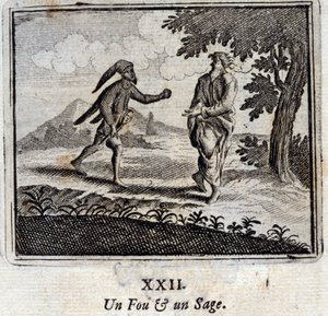 Un Fou et un Sage. Fables de Jean de La Fontaine (1621-95). Illustration de François Chauveau (1613-1676). Édition de 1728.
