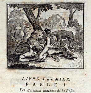 Les Animaux malades de la peste. Fables de Jean de La Fontaine (1621-95). Illustration de François Chauveau (1613-1676). Édition de 1728. - Francois Chauveau
