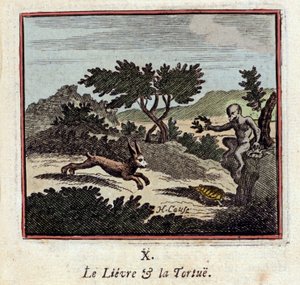 Le Lièvre et la Tortue - Fables de Jean de La Fontaine - Illustration par François Chauveau - Édition de 1728 - Francois Chauveau