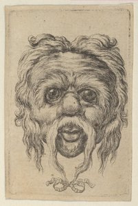 Masque avec une longue moustache attachée avec un ruban sous le menton, de Divers Masques, vers 1635-45