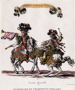 Timbalier et trompette persans lors du carrousel donné par le roi Louis XIV. Gravure de François Chauveau - Francois Chauveau
