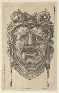 Masque de satyre avec cornes bouclées, sourcils feuillus et un tissu sous le menton, vers 1635-45 - Francois Chauveau