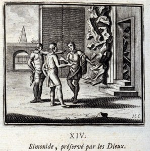 Simonide préservé par les dieux. Fables de Jean de La Fontaine. Illustration de François Chauveau. Édition de 1728. - Francois Chauveau