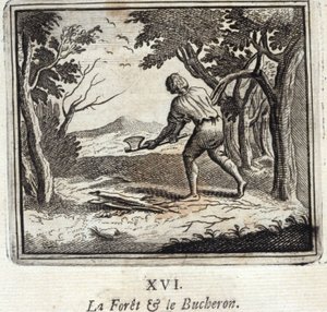 La forêt et le bûcheron. Fables de Jean de La Fontaine (1621-95). Illustration de François Chauveau (1613-1676). Édition de 1728. - Francois Chauveau