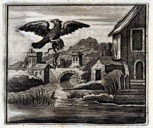 La grenouille et le rat. Fables de Jean de La Fontaine (1621-95). Illustration de François Chauveau (1613-1676). Édition de 1728. - Francois Chauveau