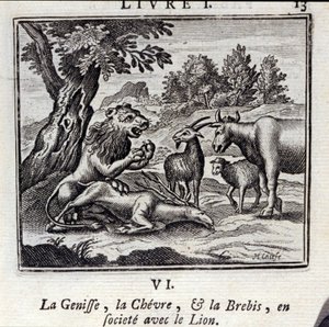 La génisse, la chèvre et la brebis en société avec le lion - Francois Chauveau