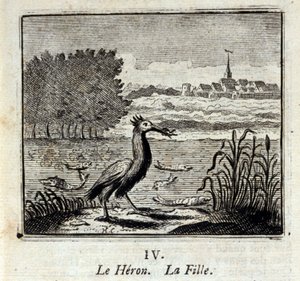 Le Héron. Fables de Jean de La Fontaine. Illustration de François Chauveau. Édition de 1728 - Francois Chauveau