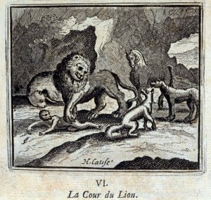 La Cour du Lion. Fables de Jean de La Fontaine. Illustration de François Chauveau. Édition de 1728 - Francois Chauveau