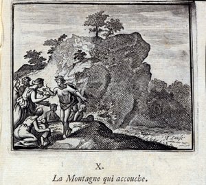 La montagne qui accouche. Fables de Jean de La Fontaine (1621-95). Illustration de François Chauveau (1613-1676). Édition de 1728. - Francois Chauveau