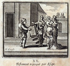 Volonté expliquée par Ésope. Fables de Jean de La Fontaine (1621-95). Illustration de François Chauveau (1613-1676). Édition de 1728.